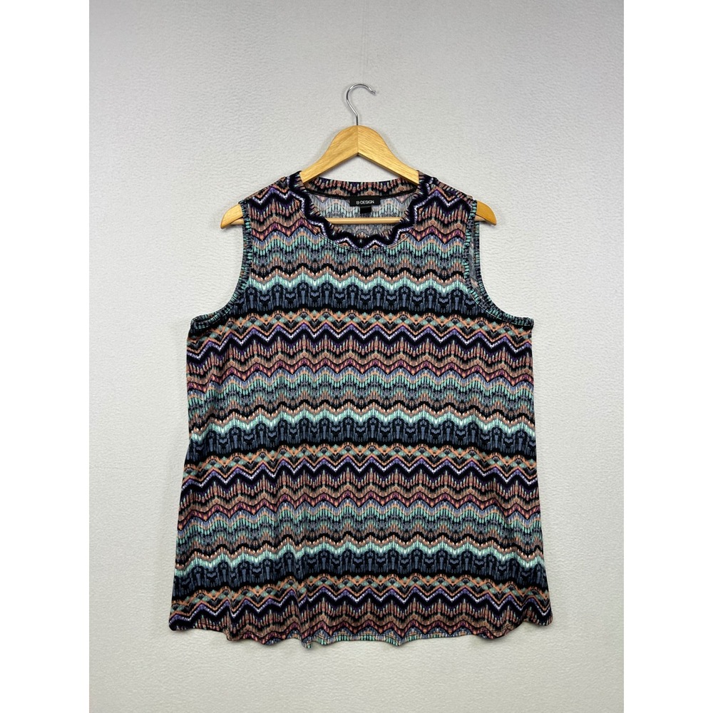 Boho Southwestern B-Design Womens 1X Multi-Color Chevron Sleeveless Tank Top